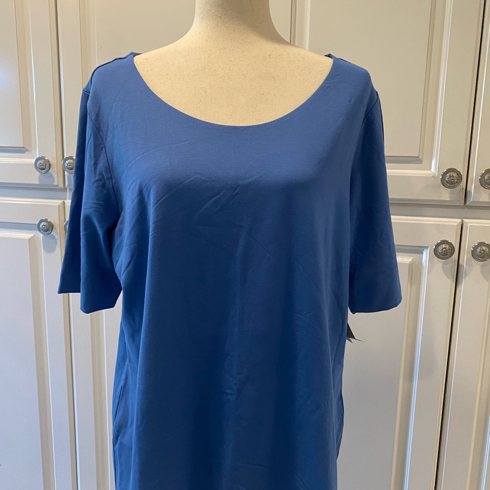 Chico's Blue Ballet Neck Relaxed Elbow Sleeve T-Shirt